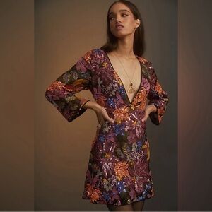 Stunning Like New Anthropologie Sequined Embroidered Mini Dress size 12